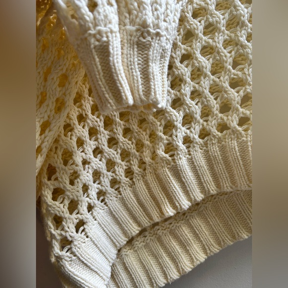 MaEve Anthropologie One-Shoulder Cream Knit Crochet Cropped Sweater - Picture 7 of 12